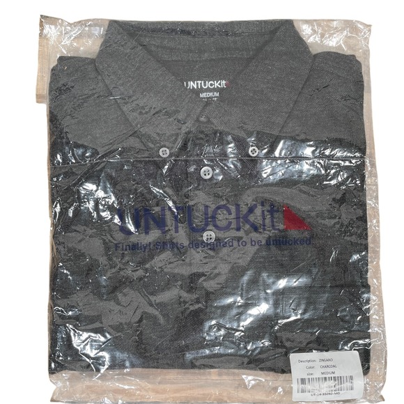NEW UNTUCKit Zingaro Long Sleeve Polo Shirt Medium Charcoal Gray Cotton Blend - Picture 5 of 7